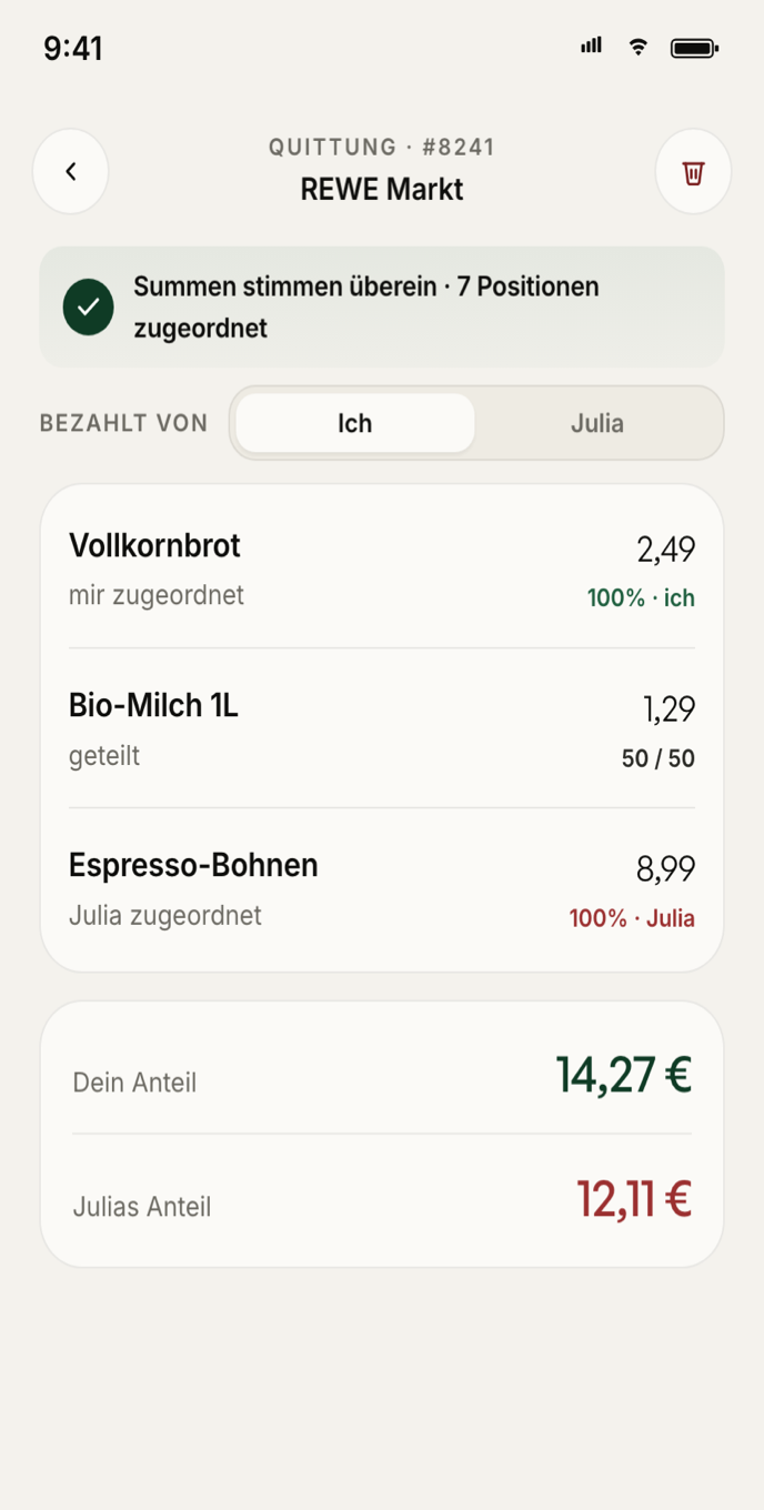 Qota App - Artikel fair aufteilen