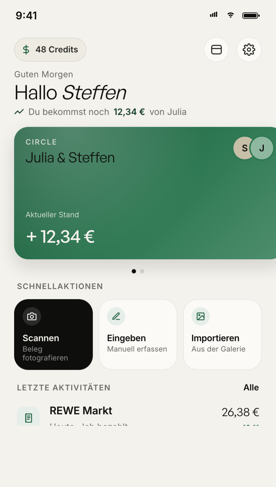 Qota Dashboard: Übersichtliche Darstellung wer wem was schuldet